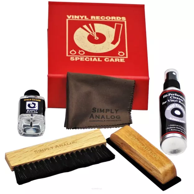 Simply Analog Deluxe Cleaning Boxset (Skórzany) - Zestaw do Czyszczenia Gramofonu i Płyt Winylowych (Czerwony)